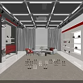 Modern Luxury Showroom Interior With White Sofa Red Accents Bags Shoes And Display Shelves