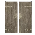 Rustic Wooden Swing Doors With Golden Decorative Elements And Metal Fittings