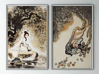 New Chinese figure painting decorative painting 3d model