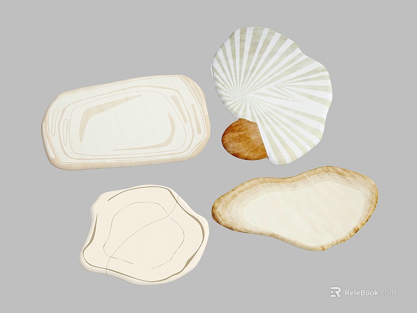 Nordic Style Shaped Rugs in Light Tones Featuring Shell and Irregular Shapes for Home Decor 3d model 