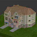 Single Family Detached Home With Brown Tiled Roof Stucco Walls Stone Base Two Car Garage