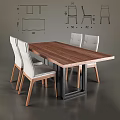 Modern Wooden Dining Table Set with Upholstered Chairs and Metal Frame Design 3d model