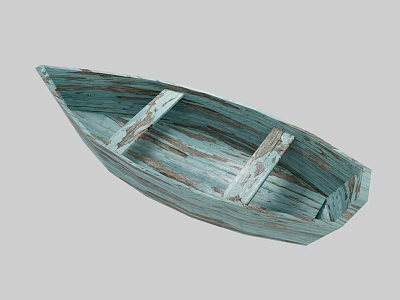 Small Weathered Light Blue Wooden Boat With Natural Wood Grain And Peeling Paint 3d model