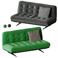 Tufted Two Seater Sofa Modern Design Gray Green Color with Black Metal Legs and Cushions