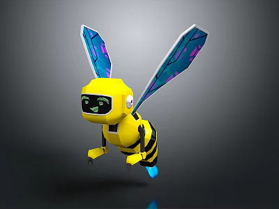 Space Exploration Robot With Bee Like Design Blue Purple Wings And Glowing Base 3d model