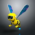 Space Exploration Robot With Bee Like Design Blue Purple Wings And Glowing Base