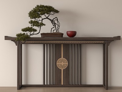 New Chinese Style Table Entrance Cabinet Pine Tree Potted Plant 3d model