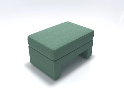 Simple Modern Green Fabric Ottoman With Rectangular Cushion And Square Legs 3d model