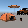 Outdoor Canopy Essential for Camping with Tent SUV and Campfire Setup 3d model