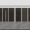 Modern Wooden Hinged Doors With Different Panel Patterns And Golden Handles For Interior 3d model
