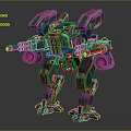 Green Battle Mecha Robot With Heavy Armor Multiple Weapons And Mechanical Structure 3d model