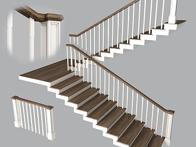 Elegant Modern Staircase Design With Wooden Steps And White Railings 3d model