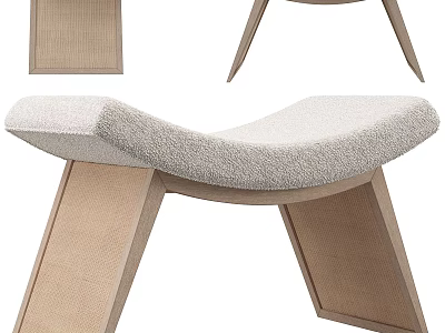 Modern Curved Sofa Bench With Light Upholstered Seat And Wooden Frame Design 3d model