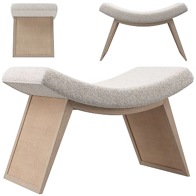 Modern Curved Sofa Bench With Light Upholstered Seat And Wooden Frame Design 3d model