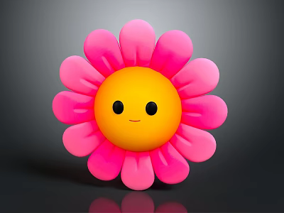 Adorable Cartoon Flower Character With Smiling Face Pink Petals And Yellow Center 3d model