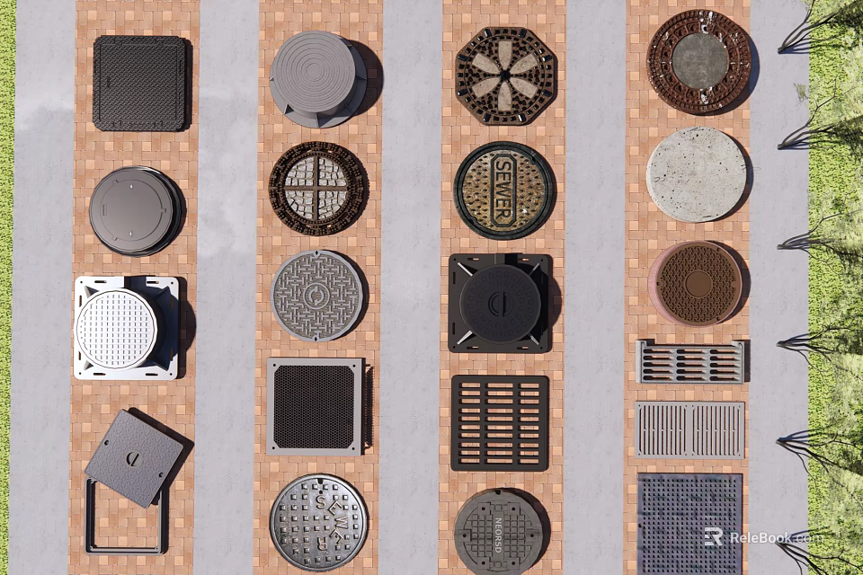 Various Manhole Covers And Grates With Different Shapes And Patterns 3d model 