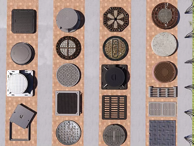 Various Manhole Covers And Grates With Different Shapes And Patterns 3d model
