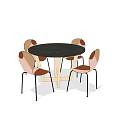 Modern Round Dining Set With Black Table And Four Beige Chairs 3d model