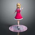 Anime Girl Character With Blonde Hair And Red Dress Standing On Pink Pedestal 3D Render