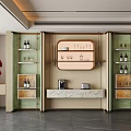 Modern Wine Cabinet With Green Glass Doors Gold Frame And Marble Countertop