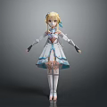 Game And Movie Character 3D Model With Blonde Hair Blue And White Dress And Ribbon