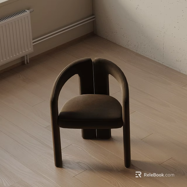 Modern Velvet Accent Chair With Curved Arms And Dark Brown Upholstery On Light Wood Floor 3d model 