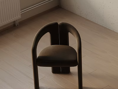 Modern Velvet Accent Chair With Curved Arms And Dark Brown Upholstery On Light Wood Floor 3d model