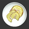 Delicious Soft Sliced Yellow Cake Roll With Cream Filling On White Plate