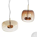 Modern Multiple Pendant Lights With Transparent Brown Glass Shades And Golden Metal Accents