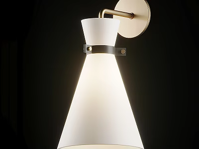 Modern Elegant Wall Lamp With White Conical Lampshade Golden Base And Black Strap 3d model