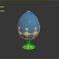 Blue Enamel Egg With Gold Ornaments And Gemstone Accents On Pedestal