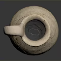Handcrafted Clay Sculptural Carving Vessel With Cracked Surface And Curved Spout