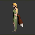Game And Movie Female 3D Character Wearing Green Leaf Dress With Yellow Headpiece And Sleeves
