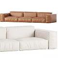 Modern Modular Sectional Sofa with White Fabric and Brown Leather Design 3d model