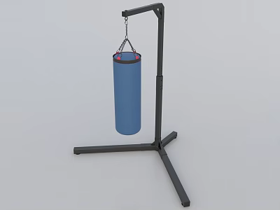 Blue Hanging Punching Bag with Sturdy Black Metal Stand for Boxing Training 3d model