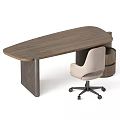 Modern Office Desk And Wheeled Chair Set With Wooden Top And Leather Seat