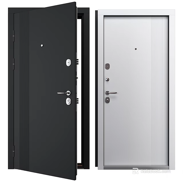 Modern Black And White Swing Doors With Secure Lock Systems And Panel Design 3d model 