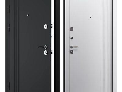 Modern Black And White Swing Doors With Secure Lock Systems And Panel Design 3d model