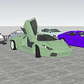Green Blue Black Luxury Sports Cars With Open Doors In Outdoor View
