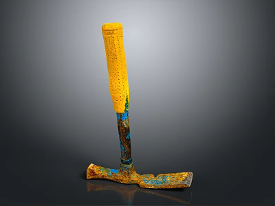 Yellow Long Handle Tool Equipment With Blue Metal Head And Rustic Texture 3d model