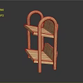 Wooden Two Tier Shelf With Curved Armrests And Light Wood Tone On Black Reflective Surface