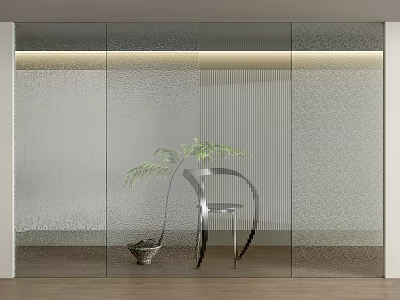Modern Frosted Glass Partition With LED Lighting And Indoor Plant In Interior 3d model