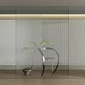 Modern Frosted Glass Partition With LED Lighting And Indoor Plant In Interior