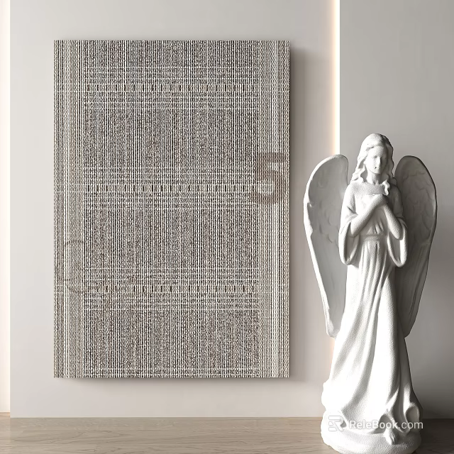 Elegant Interior Display With Woven Texture Board And White Angel Statue 3d model