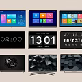 Modern Smart TV Display Screens With Colorful Interfaces Clock And Geometric Patterns 3d model