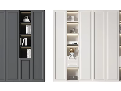 Modern Bookcase in Dark Gray and Off-White with Closed Cabinets Open Shelves and Decorative Accents 3d model