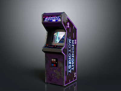 Vintage Purple Arcade Machine With Starfighter Midnight Neon Lights And Game Screen 3d model