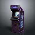 Vintage Purple Arcade Machine With Starfighter Midnight Neon Lights And Game Screen