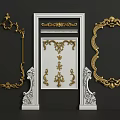 Ornate Decorative Mirrors With Golden Frames And White Classical Design Details 3d model