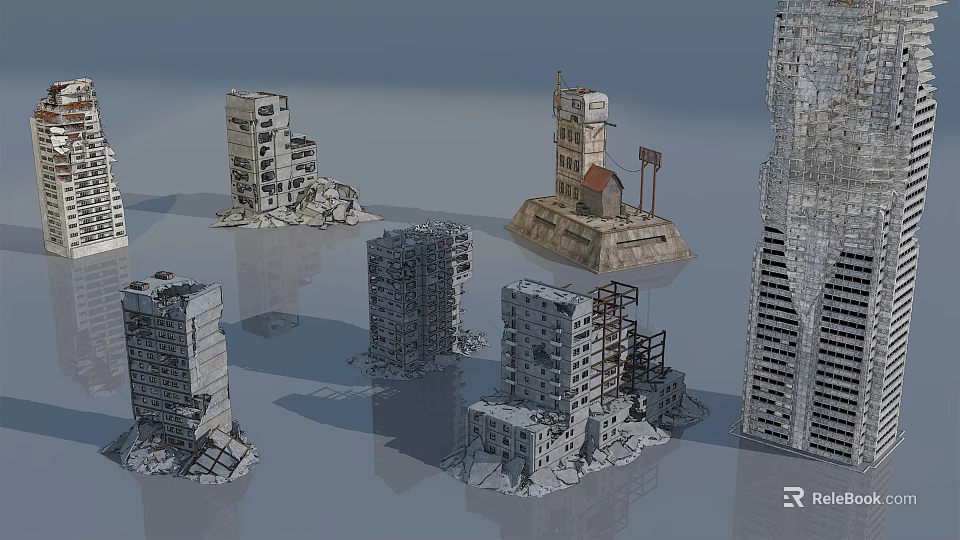 Damaged Building Components from Abandoned High Rise Structures with Collapsed Floors and Exposed Supports 3d model 